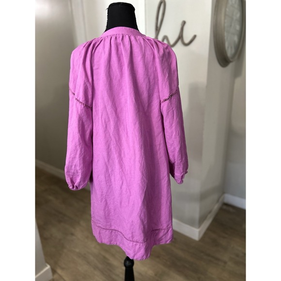 Loft Cutout Linen Blend‎ Pocket Boho Swing Dress Purple Lilac Taffy Size XS - Picture 2 of 5